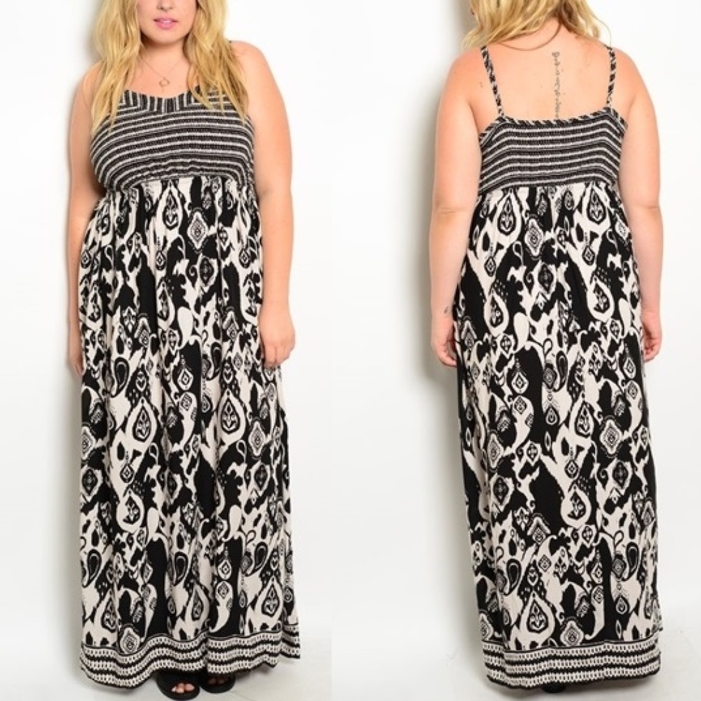 Plus Size Boho Stripe & Paisley Print Maxi Dress